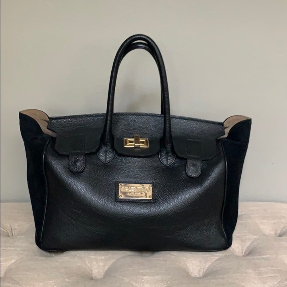 Valentino black leather and suede tote.